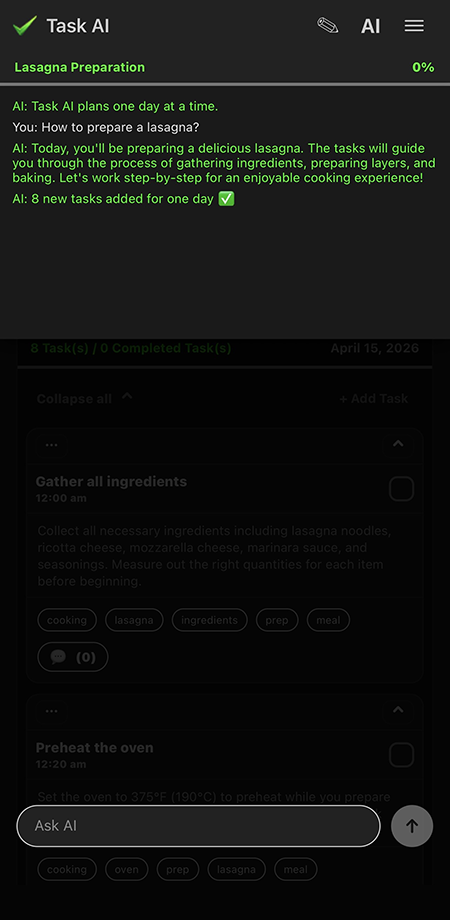 Task AI chat screenshot
